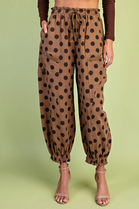 Gigio Pants - TE-2060 | Gigio Polka Dot Gathered Ankle Parachute Pants | Sizes S-L